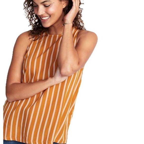 Old Navy Yellow White Striped Sleeveless Shirt Size Small - Picture 1 of 7